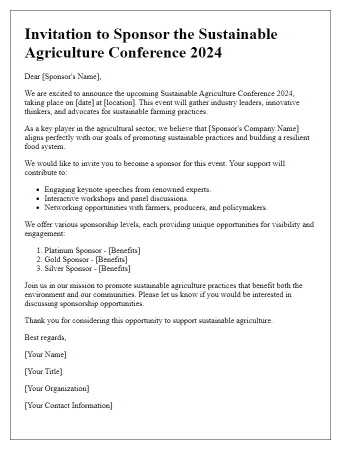 Letter template of sustainable agriculture conference sponsor outreach