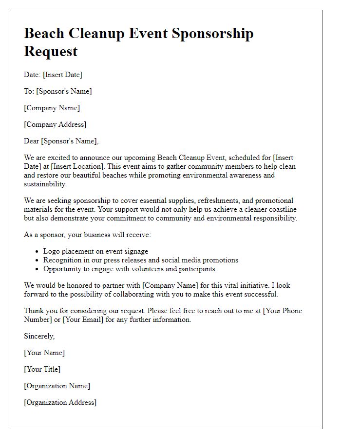 Letter template of beach cleanup event sponsorship request