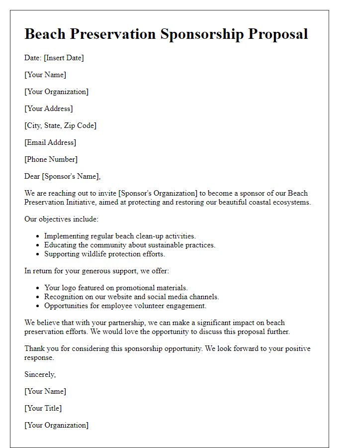 Letter template of beach preservation sponsorship proposal