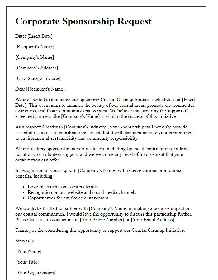 Letter template of corporate sponsorship for coastal cleanup initiative