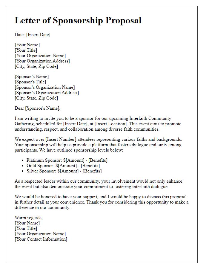 Letter template of sponsorship proposal for an interfaith community gathering