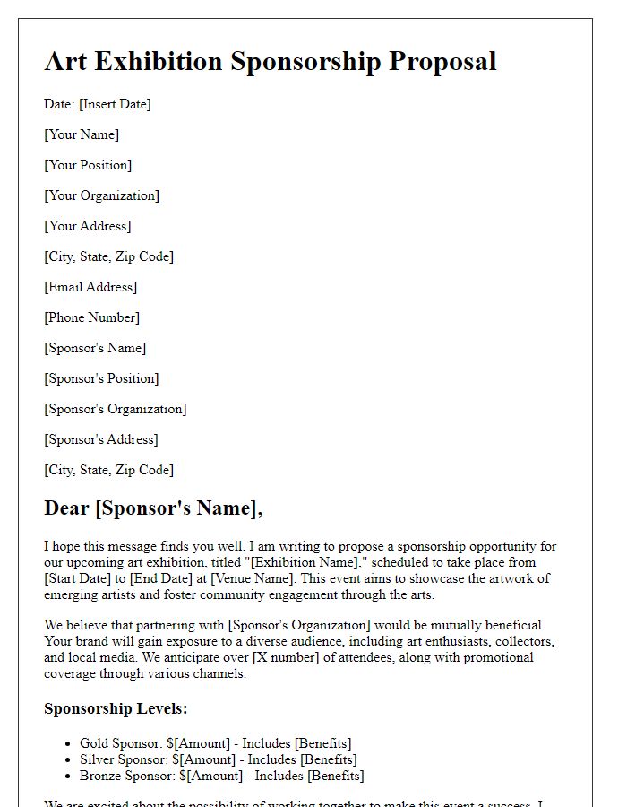 Letter template of art exhibition sponsorship proposal.