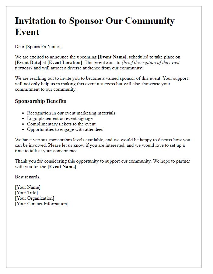 Letter template of community event sponsorship invitation.