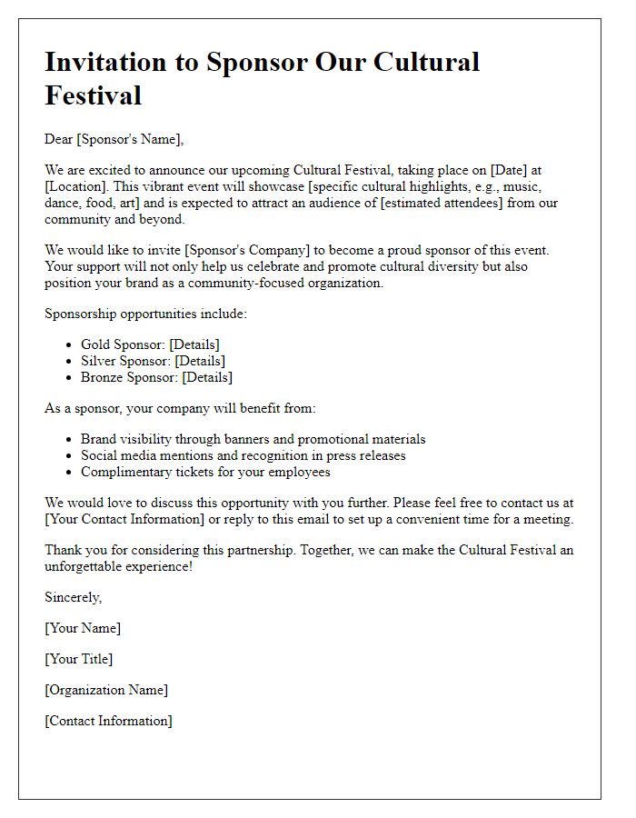 Letter template of cultural festival sponsorship invitation.