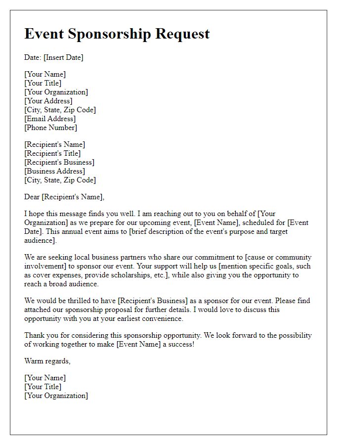 Letter template of event sponsorship request for local businesses.