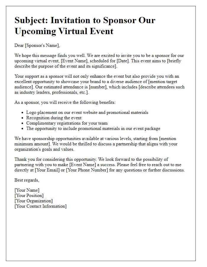 Letter template of virtual event sponsorship appeal.