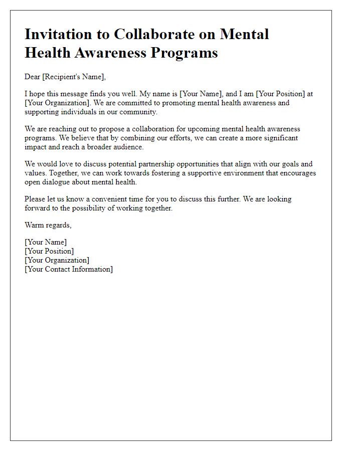 Letter template of collaboration invitation for mental health awareness programs.