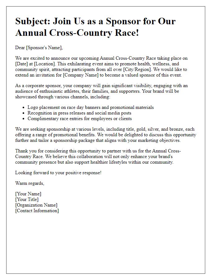 Letter template of cross-country race corporate sponsorship appeal