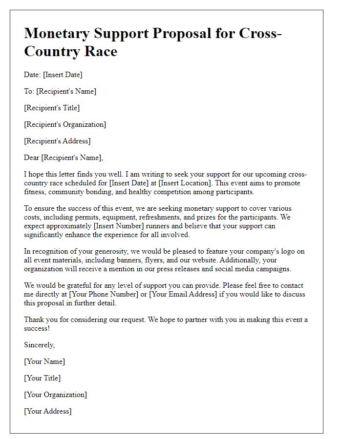 Letter template of cross-country race monetary support proposal