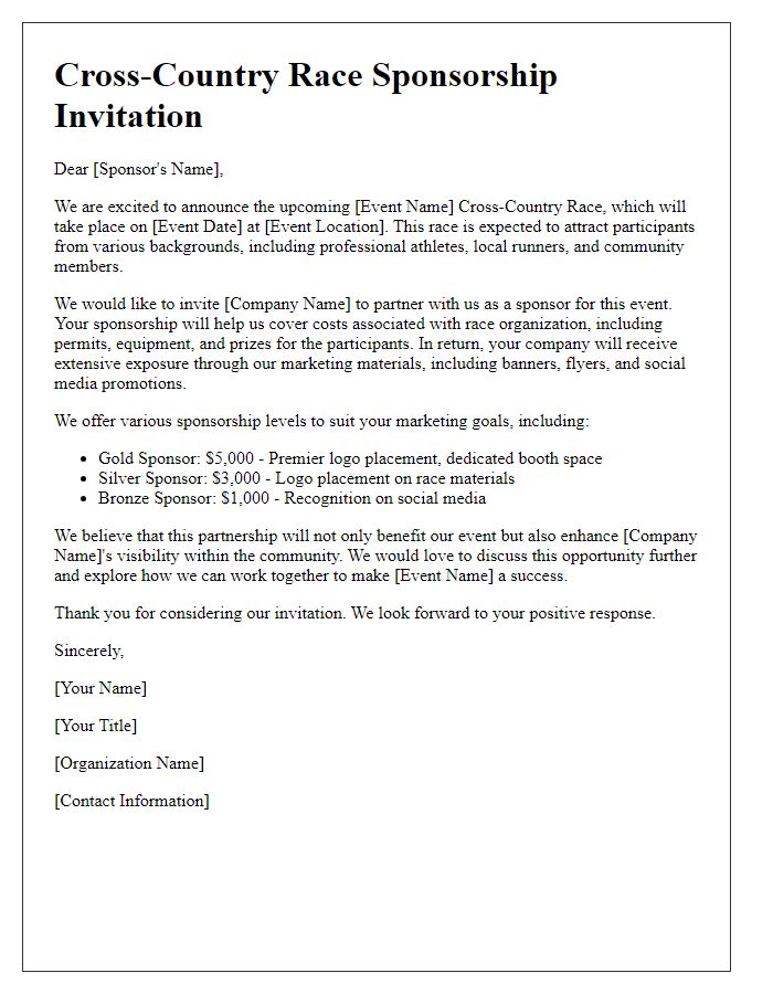 Letter template of cross-country race sponsorship deck