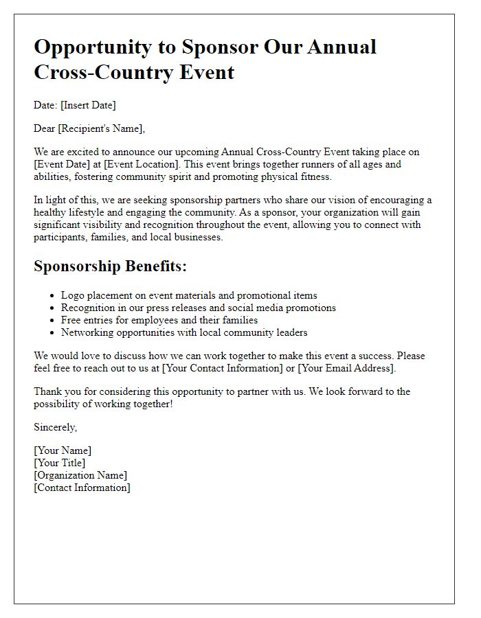 Letter template of sponsorship opportunity for cross-country event