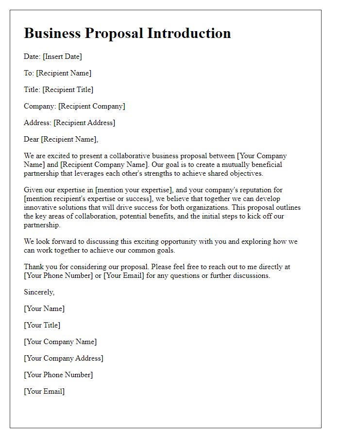 Letter template of a collaborative business proposal introduction