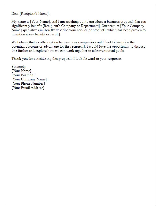 Letter template of a concise business proposal introduction