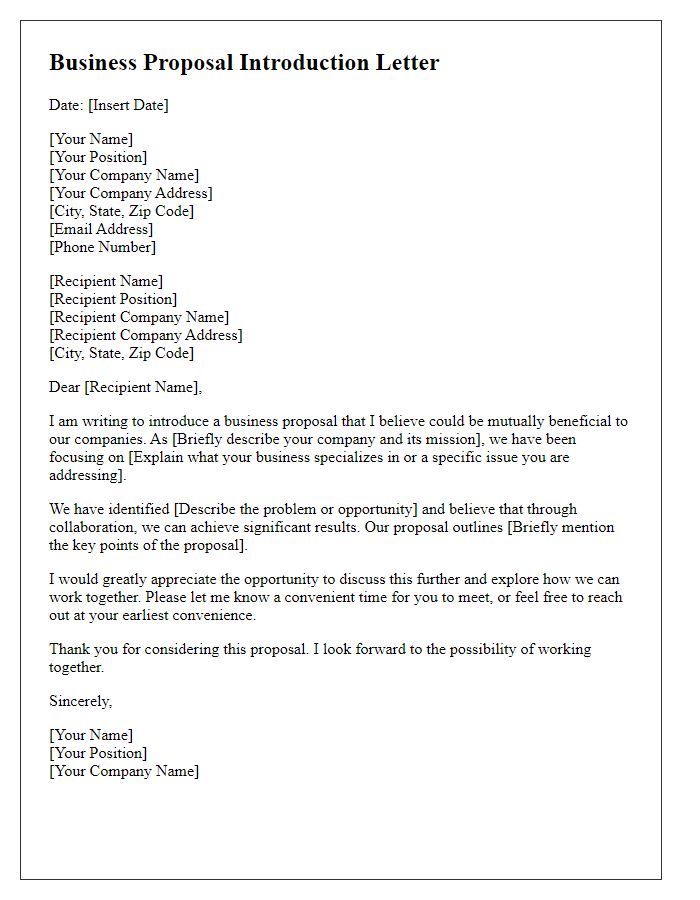 Letter template of a direct business proposal introduction