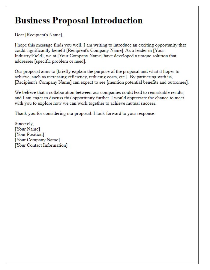 Letter template of an engaging business proposal introduction