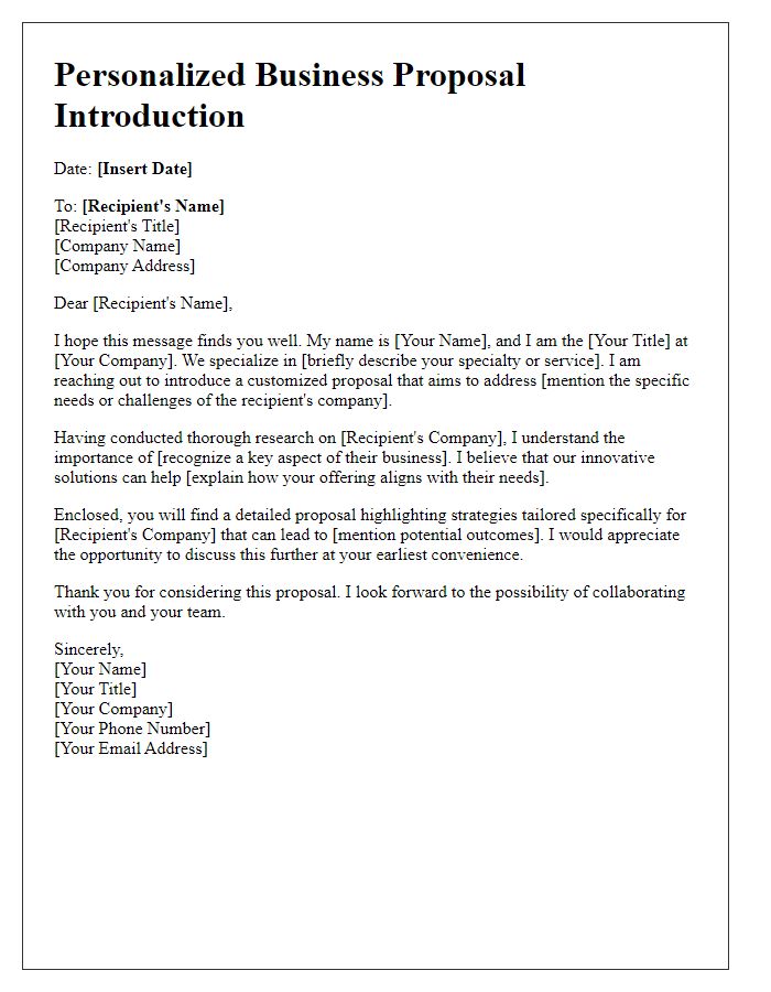 Letter template of a personalized business proposal introduction