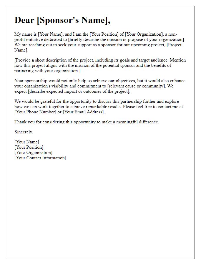 Letter template of sponsorship introduction for a non-profit initiative.