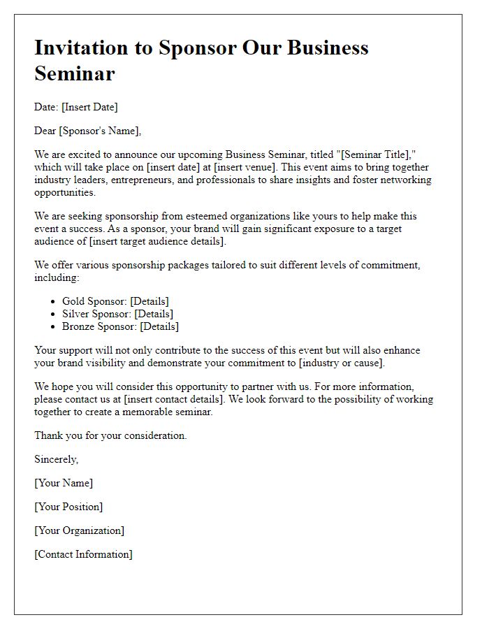 Letter template of sponsorship invitation for a business seminar.