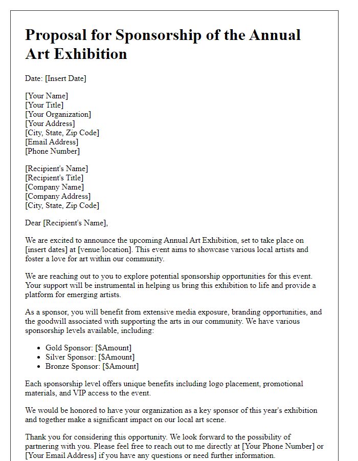 Letter template of sponsorship proposal for an art exhibition.