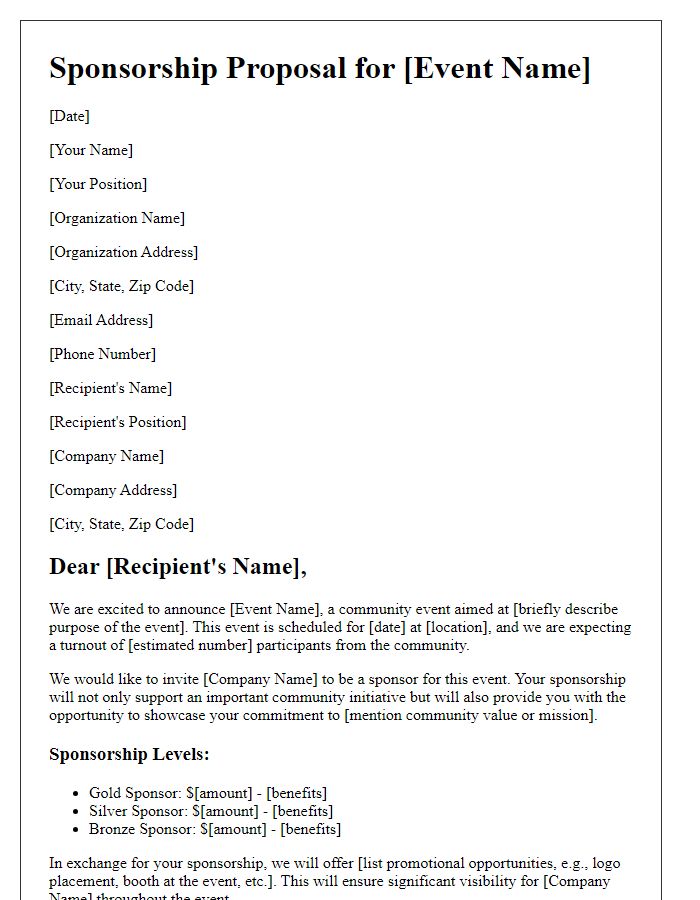 Letter template of sponsorship proposal for a community event.