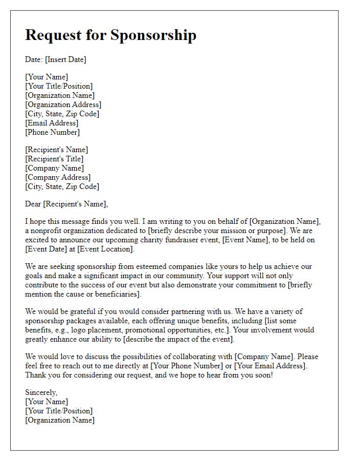 Letter template of sponsorship request for a charity fundraiser.