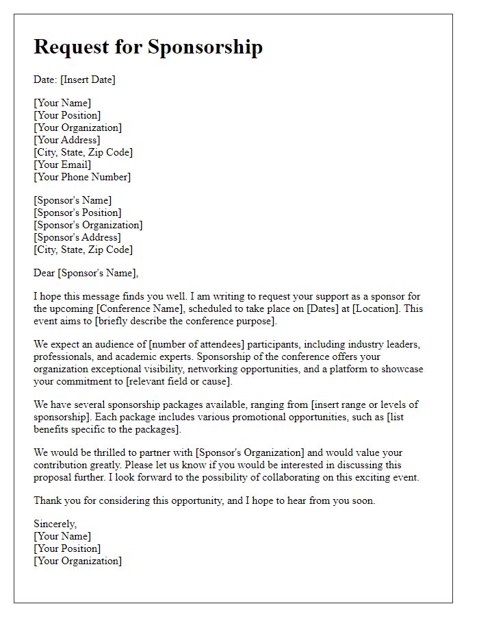 Letter template of sponsorship request for a conference.