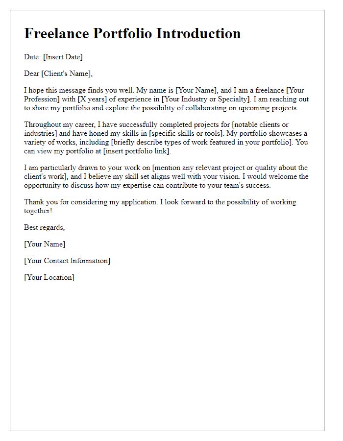 Letter template of freelance portfolio introduction