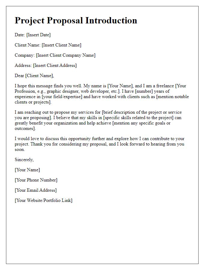 Letter template of freelance project proposal introduction