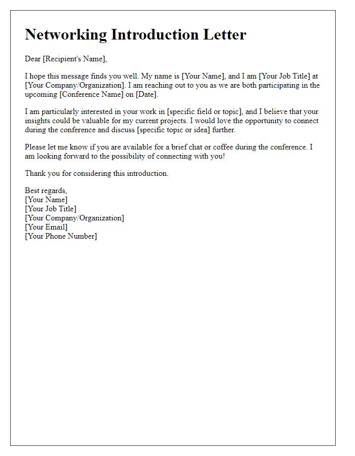 Letter template of professional networking introduction for conference participants.