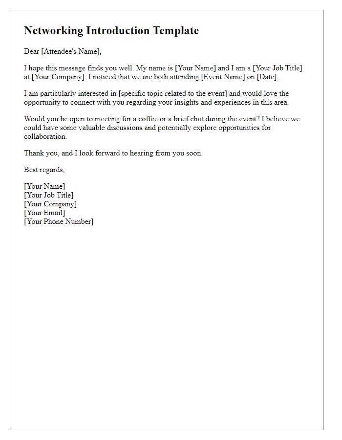 Letter template of professional networking introduction for event attendees.