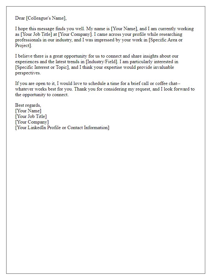 Letter template of professional networking introduction for industry colleagues.