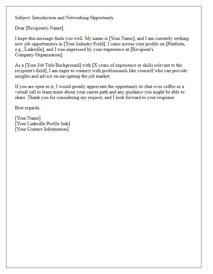 Letter template of professional networking introduction for job seekers.