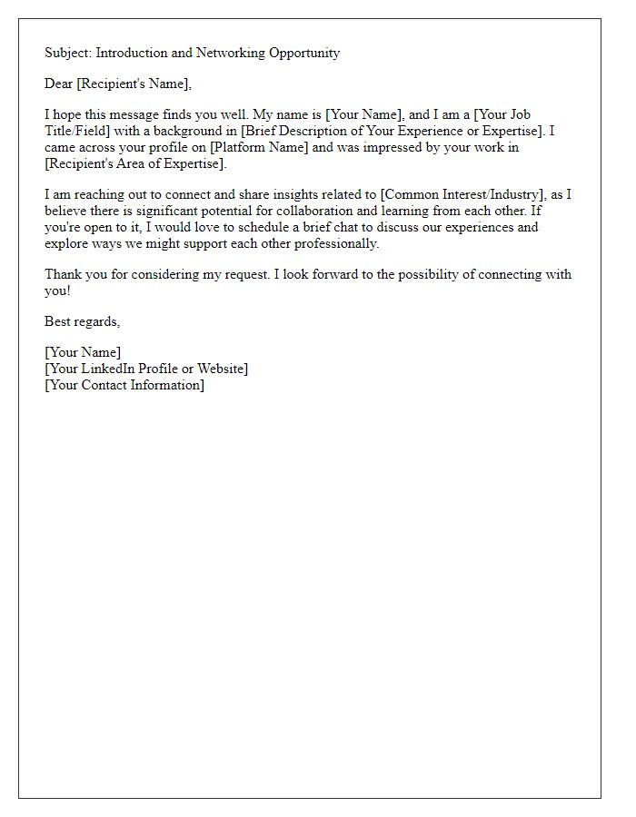 Letter template of professional networking introduction for online networking platforms.