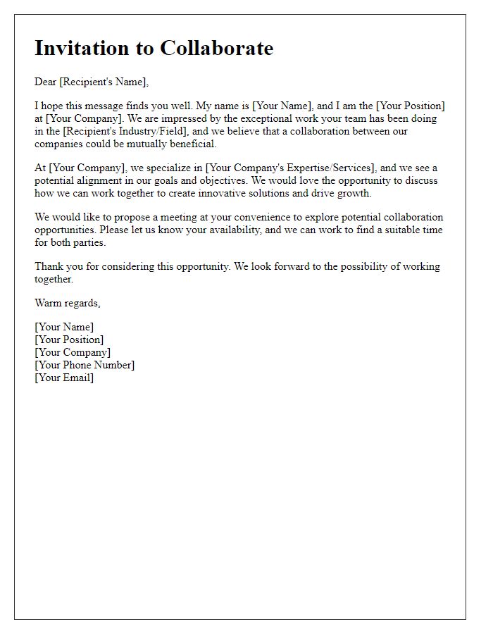 Letter template of collaboration invitation for business.