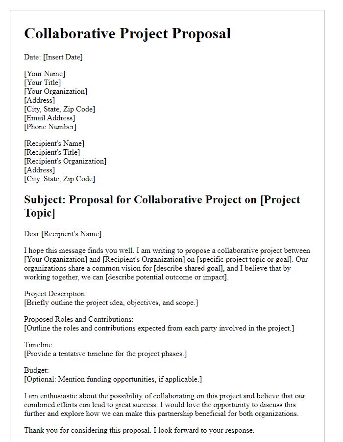 Letter template of collaborative project proposal.