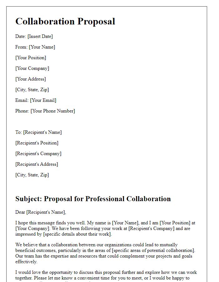 Letter template of professional collaboration proposal.