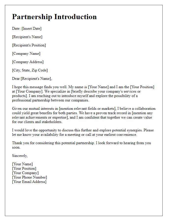 Letter template of professional partnership introduction.