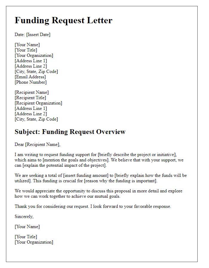 Letter template of funding request initial overview