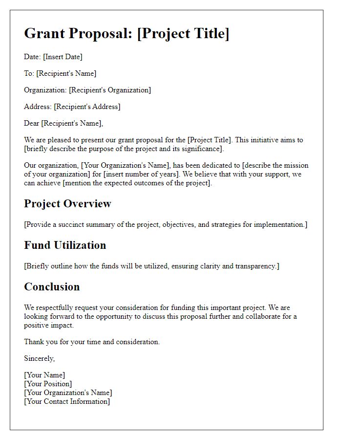 Letter template of grant proposal initial presentation