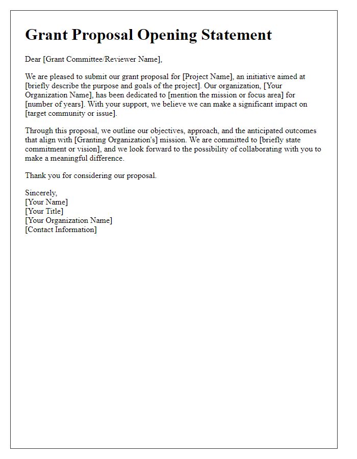 Letter template of grant proposal opening statement