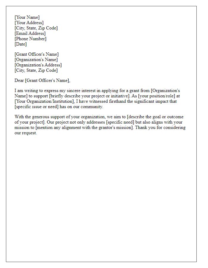 Letter template of grant request opening paragraphs