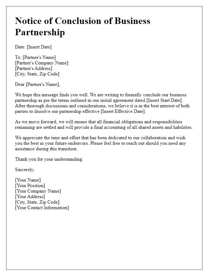 Letter template of Concluding Business Partnership Terms