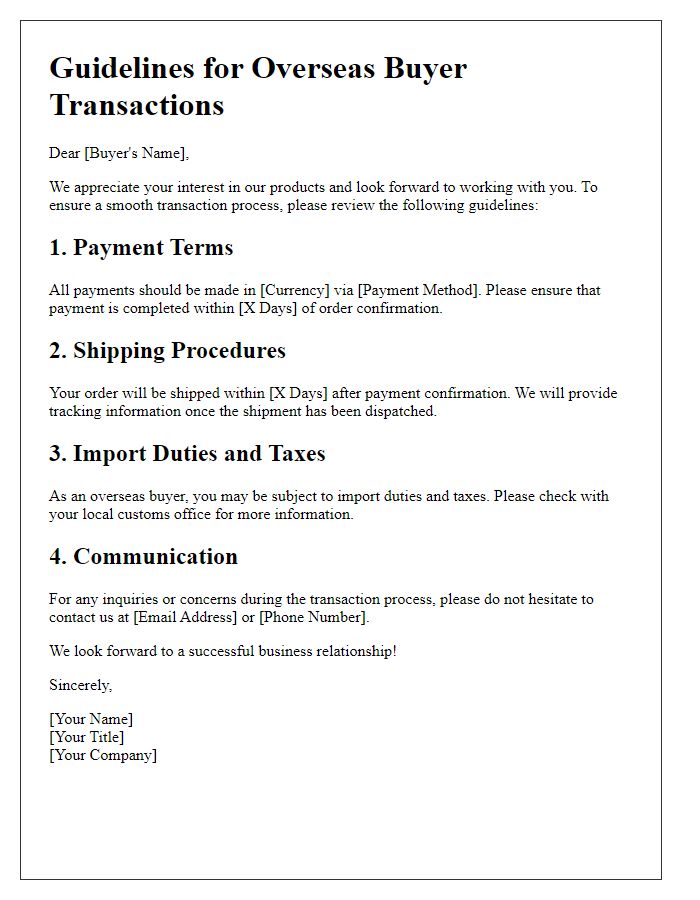 Letter template of guidelines for overseas buyer transactions