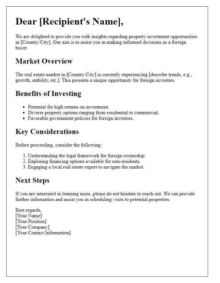 Letter template of insights for foreign property buyers