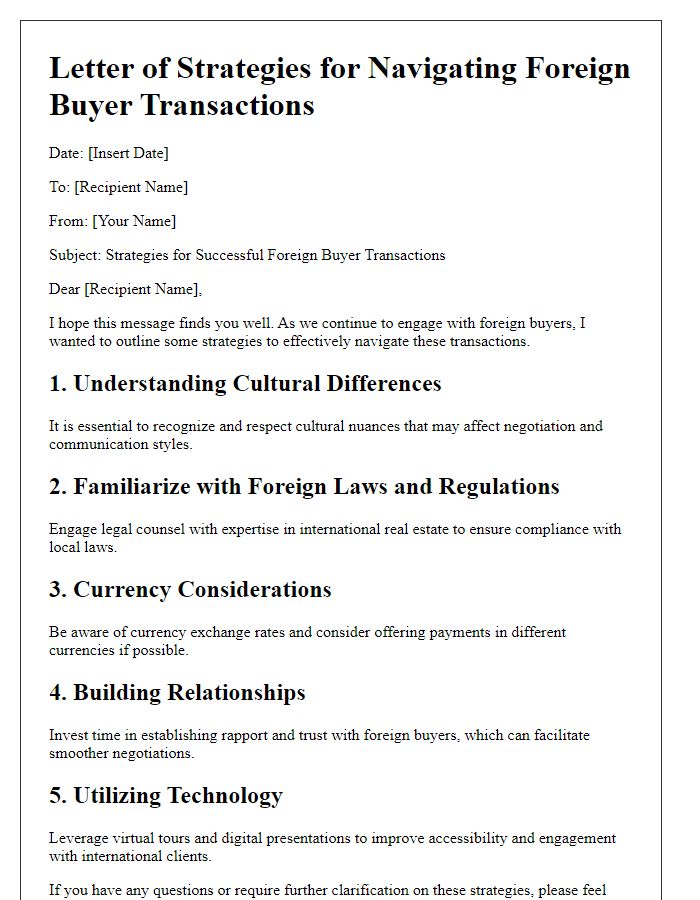 Letter template of strategies for navigating foreign buyer transactions