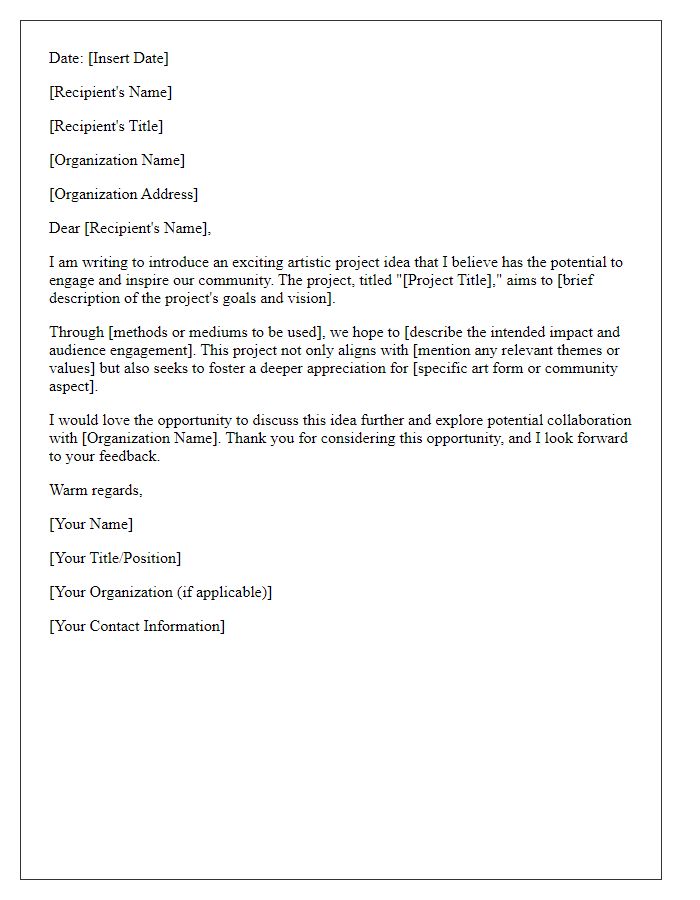 Letter template of artistic project idea introduction