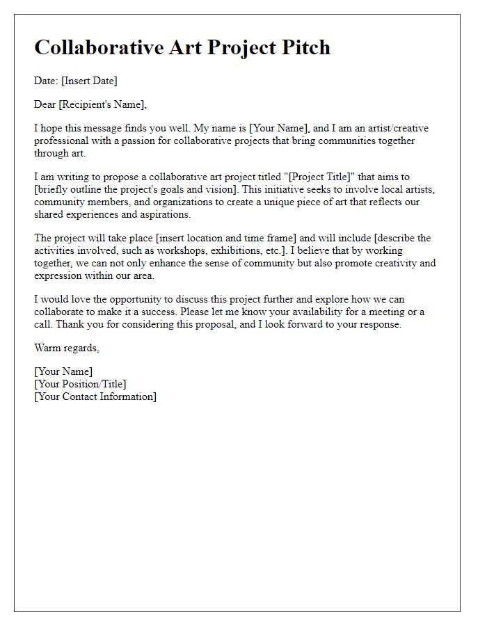 Letter template of collaborative art project pitch