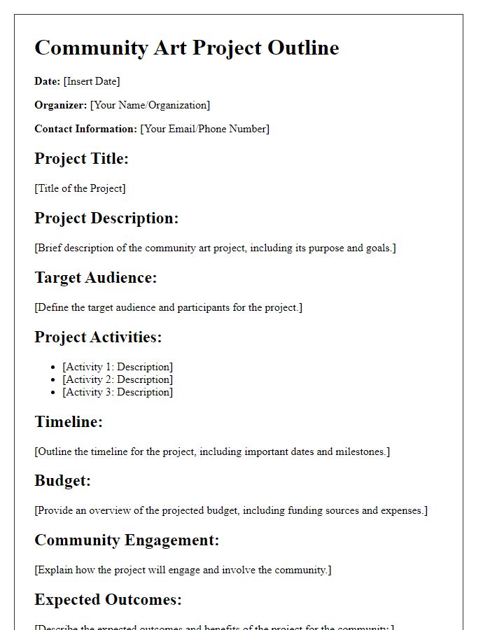 Letter template of community art project outline