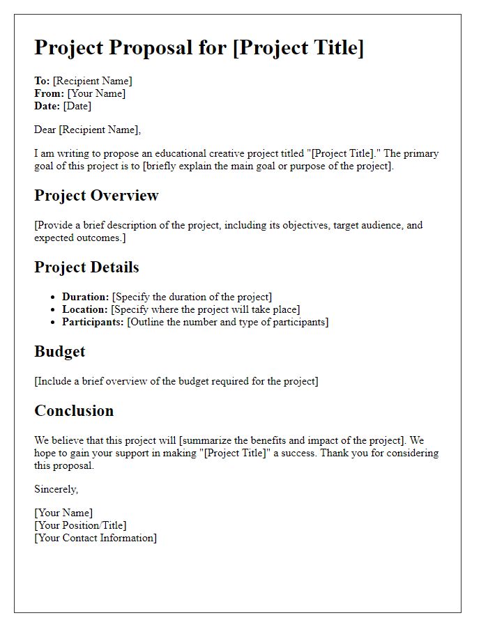 Letter template of educational creative project proposal