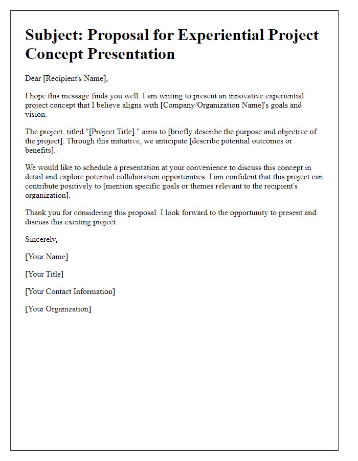 Letter template of experiential project concept presentation